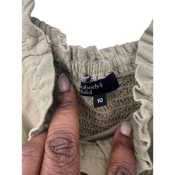 Nobody's Child Jumpsuit Beige Smocked Back Short Sleeve Casual Basic Size 10 - Picture 2 of 16